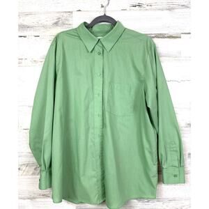 Foxcroft for Appleseeds Womens 16 Green Wrinkle Free Plus Long Sleeve Shirt Top